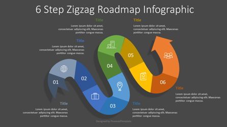 6 Step Zigzag Roadmap Infographic, Deslizar 2, 07672, Diagramas de Processo — PoweredTemplate.com