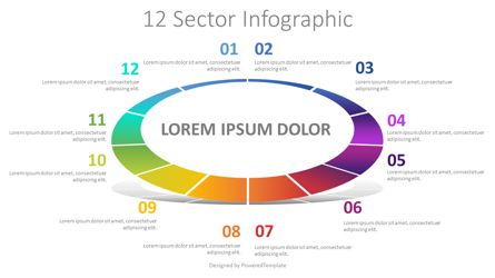 12 Sector Infographic, Diapositiva 2, 08229, Gráficos circulares — PoweredTemplate.com