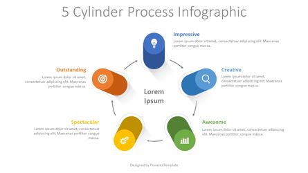 5 Cylinder Process Infographic, 無料 Googleスライドのテーマ, 08333, インフォグラフィック — PoweredTemplate.com