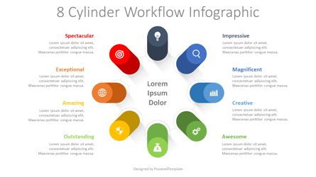 8 Cylinder Workflow Infographic, Grátis Tema do Google Slides, 08349, Infográficos — PoweredTemplate.com