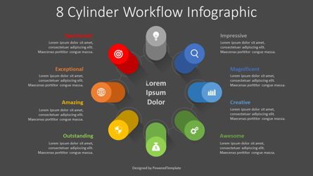 8 Cylinder Workflow Infographic, Slide 2, 08349, Infografis — PoweredTemplate.com