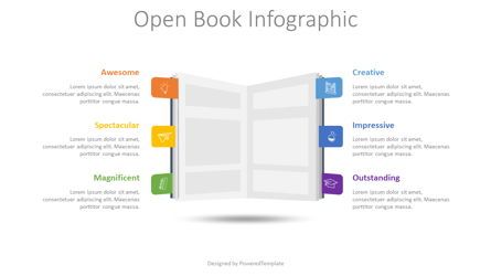 Open Book Infographic, Gratis Tema de Google Slides, 08599, Diagramas y gráficos educativos — PoweredTemplate.com