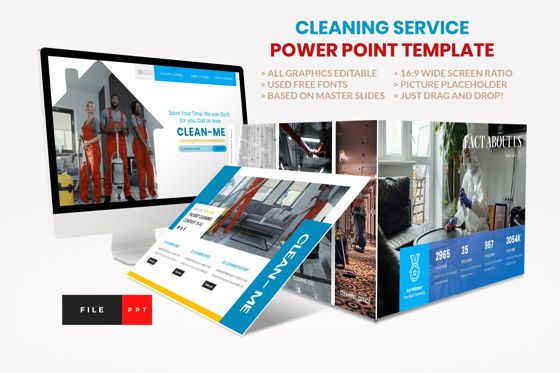 Cleaning Service Power Point Template, Templat PowerPoint, 08740, Model Bisnis — PoweredTemplate.com