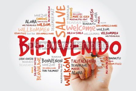 Bienvenido Welcome In Spanish Word Cloud With Marker In Differ Stock Photo 65870