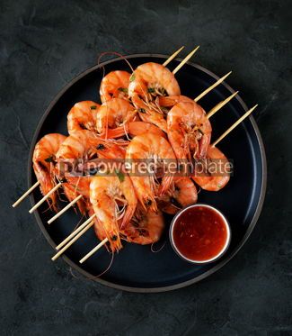 Food & Drink: Large grilled prawns on wooden skewers Shrimp kebabs #13648 Photo