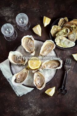 Food & Drink: Fresh oysters on a large sea salt with lemon #13881 Photo