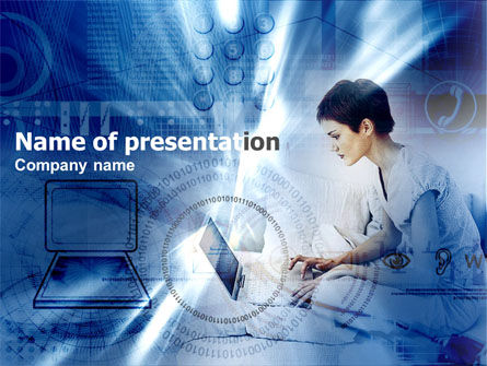 笔记本电脑上的女孩PowerPoint模板, 免费 PowerPoint模板, 00422, 技术与科学 — PoweredTemplate.com