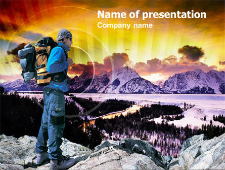 Winter Hiking PowerPoint Template, Free PowerPoint Template, 00896, Nature & Environment — PoweredTemplate.com
