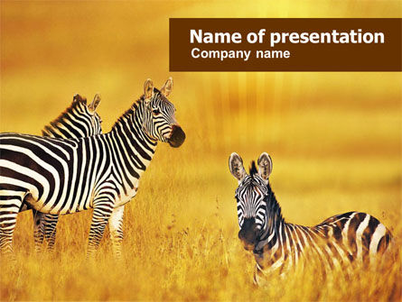 斑马在黄色的热带草原PowerPoint模板, 免费 PowerPoint模板, 01165, 动物和宠物 — PoweredTemplate.com