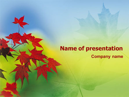 秋红色的叶子PowerPoint模板, 免费 PowerPoint模板, 01483, 自然与环境 — PoweredTemplate.com