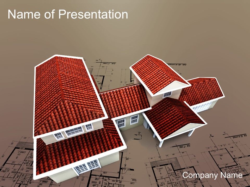 Red Roof Cottage PowerPoint Template, Free PowerPoint Template, 03353, Construction — PoweredTemplate.com