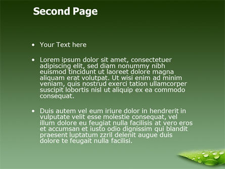 Modelo do PowerPoint - orvalho fresco na folha verde, Deslizar 2, 03376, Abstrato/Texturas — PoweredTemplate.com