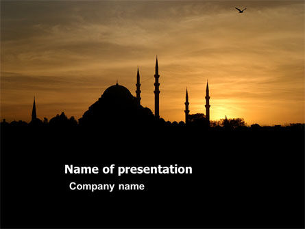 Modello PowerPoint - Silhouette della moschea al tramonto, Gratis Modello PowerPoint, 03526, Religioso/Spirituale — PoweredTemplate.com