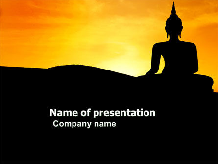 Buddha Zitten In Zonsondergang PowerPoint Template, Gratis PowerPoint-sjabloon, 03776, Religieus/Spiritueel — PoweredTemplate.com