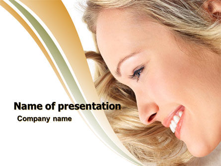微笑的女孩与惊人的头发PowerPoint模板, 免费 PowerPoint模板, 05525, 人们 — PoweredTemplate.com