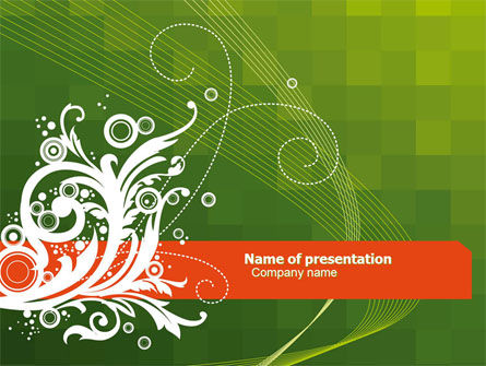 白い植物の装飾と緑色の背景 - PowerPointテンプレート, 無料 PowerPointテンプレート, 05621, Art & Entertainment — PoweredTemplate.com
