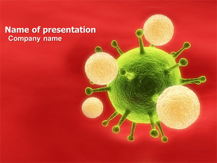 Green Virus Op Een Rode Achtergrond PowerPoint Template, Gratis PowerPoint-sjabloon, 05936, Technologie en Wetenschap — PoweredTemplate.com
