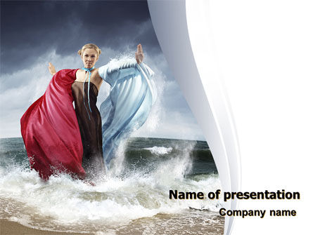 荒い海に住む女の子 - PowerPointテンプレート, 無料 PowerPointテンプレート, 06711, 自然＆環境 — PoweredTemplate.com