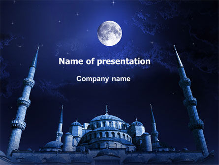 Mosque In Moonlight PowerPoint Template, 07076, Religious/Spiritual — PoweredTemplate.com