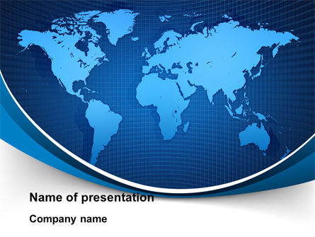 Global Kaart In Blauw PowerPoint Template, Gratis PowerPoint-sjabloon, 09373, Globaal — PoweredTemplate.com