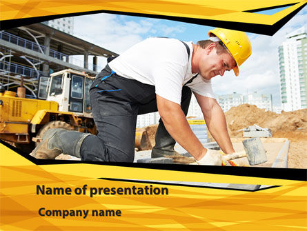 施工现场的建筑工人PowerPoint模板, 免费 PowerPoint模板, 09684, 建筑 — PoweredTemplate.com