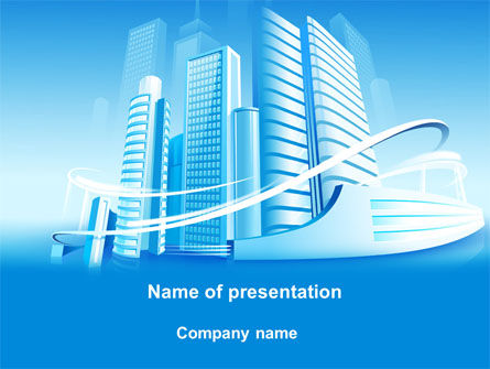 蓝色城市PowerPoint模板, 免费 PowerPoint模板, 09929, 建筑 — PoweredTemplate.com
