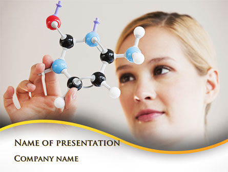 Plantilla de PowerPoint - chica con modelo molecular, Plantilla de PowerPoint, 09931, Tecnología y ciencia — PoweredTemplate.com