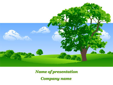 孤独的树在夏天的草地上PowerPoint模板, PowerPoint模板, 09953, 自然与环境 — PoweredTemplate.com