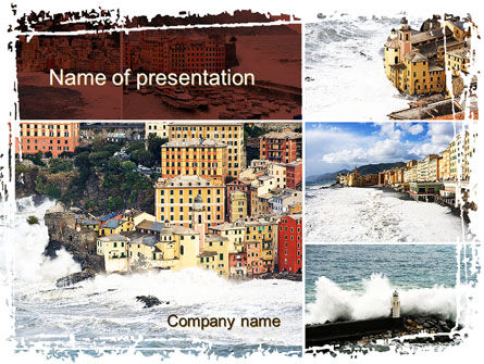 イタリアの海岸沿いの町 - PowerPointテンプレート, 無料 PowerPointテンプレート, 09961, 建設 — PoweredTemplate.com