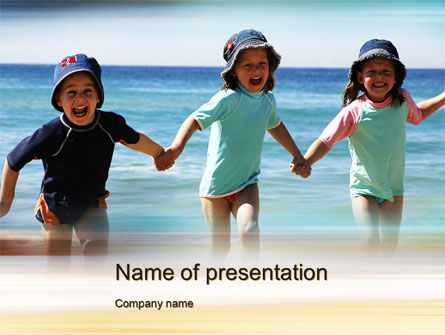 Happy Children on the Sea PowerPoint Template, PowerPoint Template, 10040, People — PoweredTemplate.com