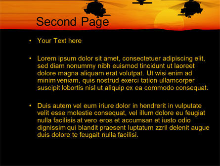 Modèle PowerPoint de hélicoptères au coucher du soleil, Diapositive 2, 10662, Militaire — PoweredTemplate.com
