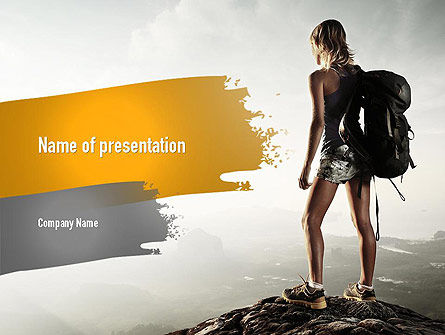 Woman Hiker with Backpack PowerPoint Template, PowerPoint Template, 11276, Sports — PoweredTemplate.com
