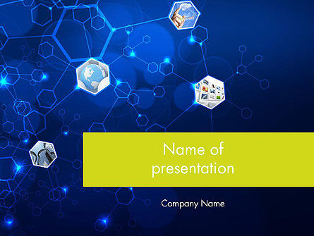 网络概念与六边形PowerPoint模板, PowerPoint模板, 12121, 技术与科学 — PoweredTemplate.com