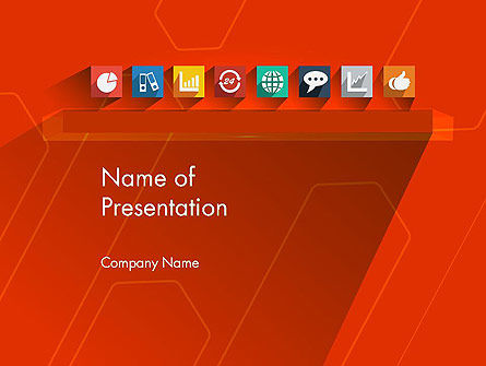 Modelo do PowerPoint - ícones lisos no fundo vermelho, Modelo do PowerPoint, 12295, Carreiras/Indústria — PoweredTemplate.com
