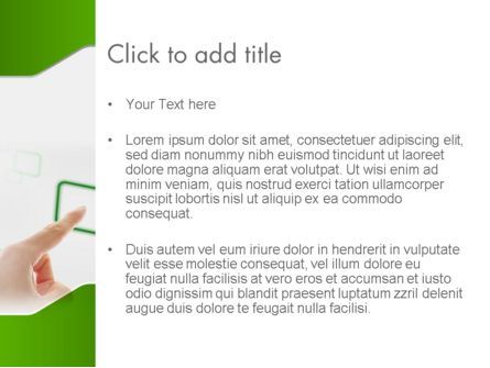 Plantilla de PowerPoint - mano tocando un botón, Diapositiva 3, 12318, Conceptos de negocio — PoweredTemplate.com