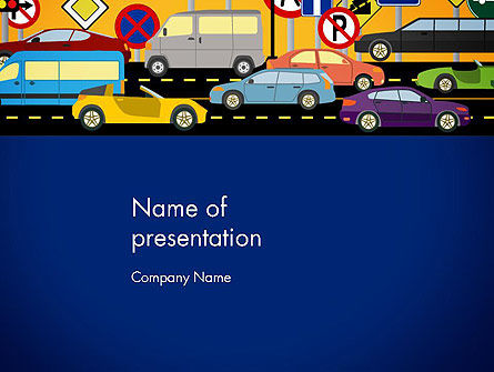 Stadsverkeer Illustratie PowerPoint Template, PowerPoint-sjabloon, 12966, Auto's/Vervoer — PoweredTemplate.com