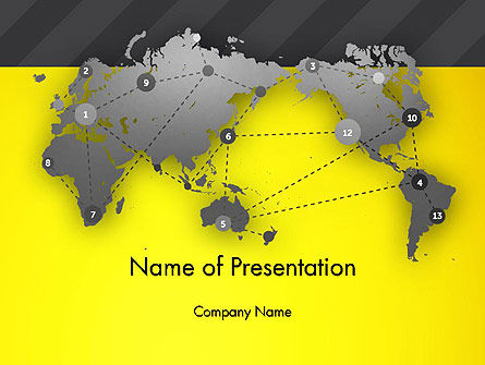 Plantilla de PowerPoint - puntos conectados en el mapa del mundo, Gratis Plantilla de PowerPoint, 12976, Global — PoweredTemplate.com