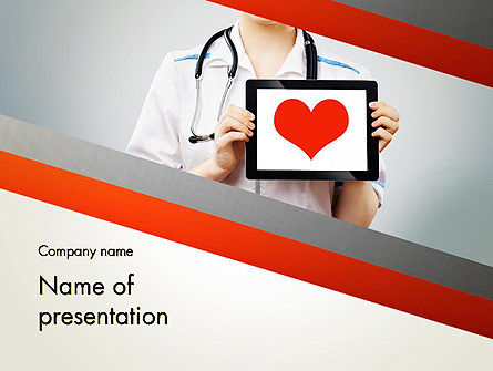 Modèle PowerPoint de docteur tenant une tablette pc avec le coeur, Gratuit Modele PowerPoint, 12994, Médical — PoweredTemplate.com
