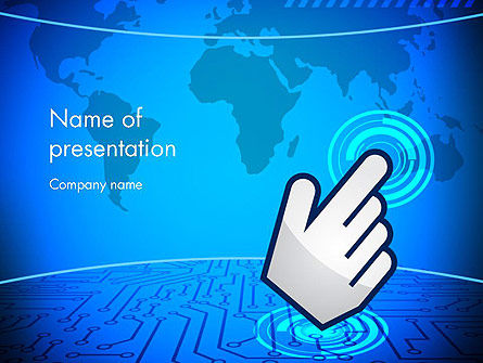 Hand Pointer Touches the World Map PowerPoint Template, Free PowerPoint Template, 13199, Technology and Science — PoweredTemplate.com