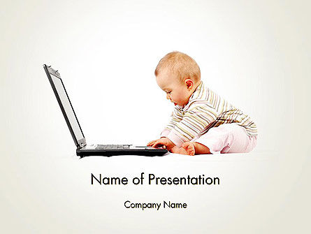 Small Baby with Laptop PowerPoint Template, PowerPoint Template, 13280, Education & Training — PoweredTemplate.com