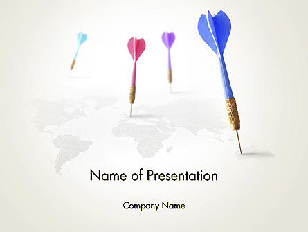 飞镖在世界地图上PowerPoint模板, 免费 PowerPoint模板, 13601, 全球 — PoweredTemplate.com