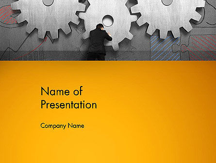 Man Pushing Gear to Connect Other Two PowerPoint Template, Free PowerPoint Template, 13628, Business Concepts — PoweredTemplate.com