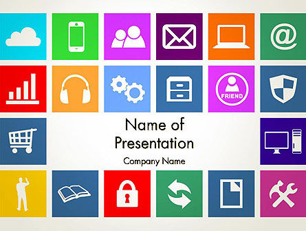 カラー技術フラットアイコン - PowerPointテンプレート, 無料 PowerPointテンプレート, 13663, 技術＆科学 — PoweredTemplate.com