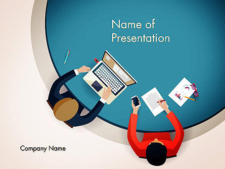 Modello PowerPoint - Design piatto meeting vista dall'alto, Modello PowerPoint, 13718, Concetti del Lavoro — PoweredTemplate.com