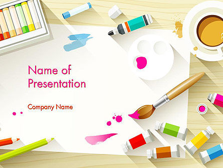 Top View Artist Workplace PowerPoint Template, PowerPoint Template, 13788, Art & Entertainment — PoweredTemplate.com