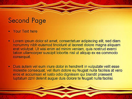 Templat PowerPoint Bingkai Emas Pada Ornamen Brokat, Slide 2, 13822, Abstrak/Tekstur — PoweredTemplate.com