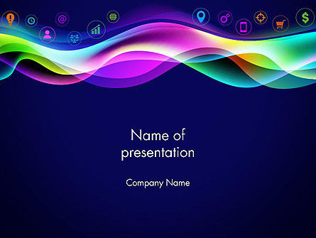 Kleurrijke Wave Met App Iconen PowerPoint Template, PowerPoint-sjabloon, 14044, Abstract/Textuur — PoweredTemplate.com