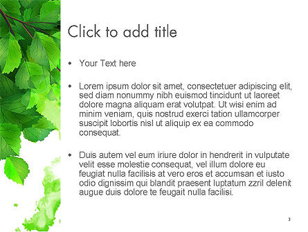 Watercolor Spot with Green Leaves PowerPoint Template, Slide 3, 14140, Art & Entertainment — PoweredTemplate.com