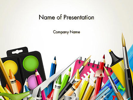 School Background with School Supplies PowerPoint Template, Backgrounds |  14213 