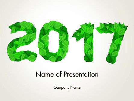 Year 2017 Made from Green Leaves PowerPoint Template, 14241, Nature & Environment — PoweredTemplate.com